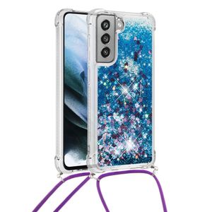 Lunso - Backcover hoes met koord - Samsung Galaxy S21 FE - Glitter Blauw