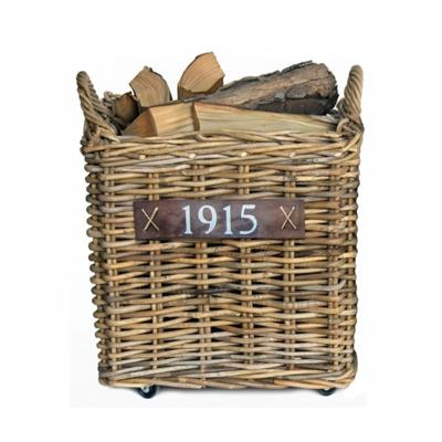 Haardmand - op wieltjes - bruin - 50 x 50 x 45 cm - rotan - gevlochten riet - mand