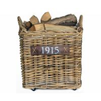 Haardmand - op wieltjes - bruin - 50 x 50 x 45 cm - rotan - gevlochten riet - mand Haardmand - op wieltjes - bruin - 50 x 50 x 45 cm - rotan - gevlochten riet - mand