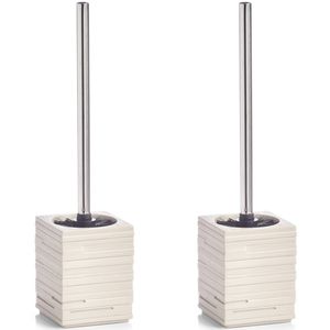 2x Toiletborstels wit leisteen look 38,5 cm