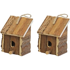 2x Broedhuizen/vogelhuisjes vierkant met schuin dak naturel 9 x 11 x 16 cm