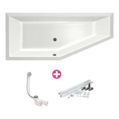 Ruimtebesparend bad Xenz Society compact | Links | 170x75 cm | Incl.Badafvoer | Met overloop | Acryl | Glans wit