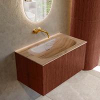 Badmeubel Mondiaz Kurve-Dlux | 80 cm | Meubelkleur Ruby | Wastafelkleur Arena | Solid surface | Wasbak midden spoelbak | Zonder kraangat(en)