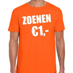 Koningsdag t-shirt voor heren - zoenen 1 euro - oranje - feestkleding