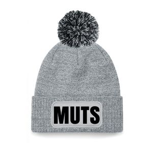 Muts/beanie pompon met grappige tekst - one size - unisex - grijs
