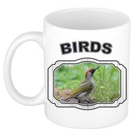 Dieren groene specht beker - birds/ vogels mok wit 300 ml - thumbnail