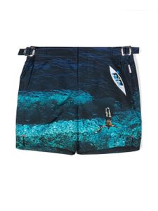 Orlebar Brown Kids short de bain Russell à imprimé photographique - Bleu