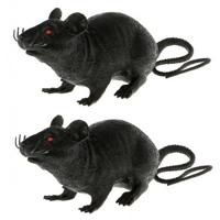 Horror decoratie rat - 1x - zwart - 22 cm - Halloween versiering - Plastic ratten enge decoratie die
