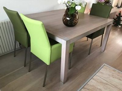 Set van 4 leren eetkamerstoelen - groen leer - Echt leer, Modern, ontdek de vele Leersoorten en Kleuren bij ShopX