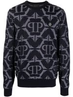 Philipp Plein sweat Chrome en maille intarsia - Bleu - thumbnail