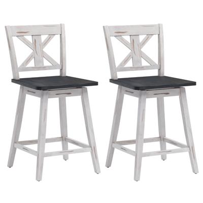 Set van 2 Vintage Barkruk Draaibare Baliekruk met Voetsteun en Rugleuning Bistro Kruk Houten Zitting Kruk