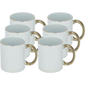 Koffiemok - 6x - wit/goud - keramiek - 300 ml