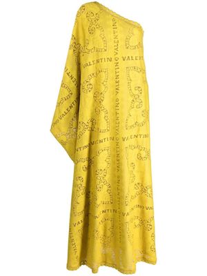 Valentino Garavani robe longue en dentelle à une épaule - Jaune