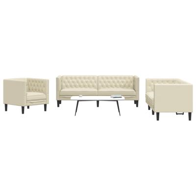 3-delige Loungeset Chesterfield-stijl kunstleer crèmekleurig