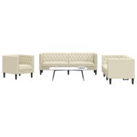 3-delige Loungeset Chesterfield-stijl kunstleer crèmekleurig