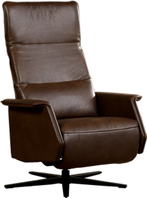 Bruine leren moderne relaxfauteuil Mojo - staal zwart frame met stervoet - zithoogte hoog - Granada leer Chocolate (bruin leer)