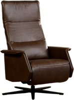 Bruine leren moderne relaxfauteuil Mojo - staal zwart frame met stervoet - zithoogte hoog - Granada leer Chocolate (bruin leer)