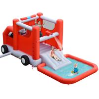 Waterglijbaan in Brandweerstijl voor Kinderen met Peuterbad Opblaasbaar Water Springkasteel Natte en Droge Kindertrampoline