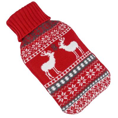 Warmwaterkruik - rood - met hoes - 2L - kerst print - kruik - bedkruik - kruikenzak Warmwaterkruik - rood - met hoes - 2L - kerst print - kruik - bedkruik - kruikenzak