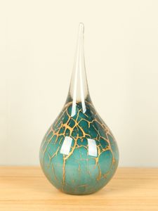 Glassculptuur druppel groen/bladgoud, 30 cm