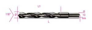 Beta Spiraalboren, korte uitvoering, schacht gereduceerd tot 13 mm HSS gewalst 410A 14,50 - 004100285