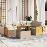 6-delige Loungeset met kussens poly rattan beige