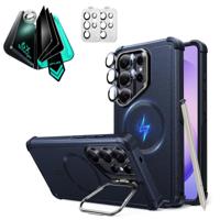 Galaxy S26 Ultra Bundle Cyber Tough Magnetic Case (Stash Stand) and Armorite® Privacy Screen Protector - Navy Blue