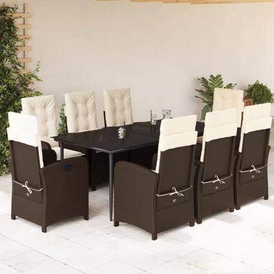 9-delige Tuinset met kussens poly rattan bruin