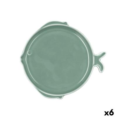 Eetbord Bidasoa Aura Stela Groen Keramisch Vis 19 x 18 x 2 cm (6 Stuks)