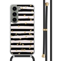 Samsung Galaxy S23 hoesje met zwart koord - Hart streepjes