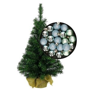 Mini kerstboom/kunst kerstboom H35 cm inclusief kerstballen mintgroen   -