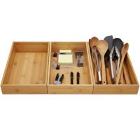 Gerimport Lade organizer - 3x - bamboe hout - 32 x 24 x 7 cm - bakje - kast organizer