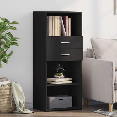Hoge kast 50x42,5x124 cm bewerkt hout zwart
