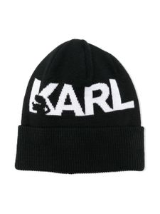 Karl Lagerfeld Kids bonnet en maille à logo brodé - Noir