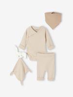 Evolutieve 4-delige babyset met body + legging + slabbetje + knuffels ecru Evolutieve 4-delige babyset met body + legging + slabbetje + knuffels ecru