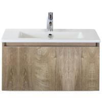 Frozen 3D Badmeubelset 80 cm - Greeplijst in Kleur - Grain Oak - Keramische Wastafel Wit 1 Kraangat