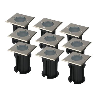 Set van 9 Ramsay LED Grondspots - Vierkant - RVS - GU10 fitting - Excl. lichtbron - IP67 waterdicht - Tuinspot - Oprit