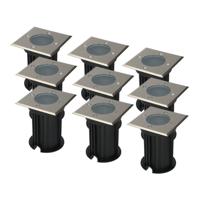 Set van 9 Ramsay LED Grondspots - Vierkant - RVS - GU10 fitting - Excl. lichtbron - IP67 waterdicht - Tuinspot - Oprit