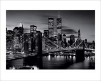 Kunstdruk Brooklyn Bridge at Night Black and White 50x40cm