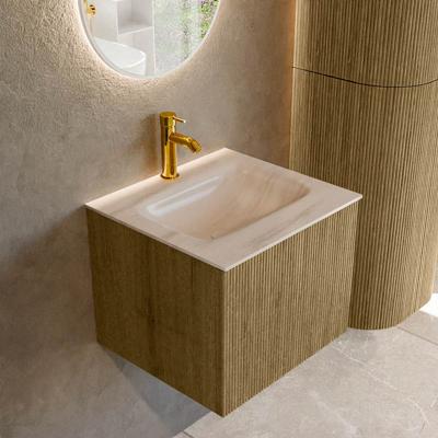 Badmeubel Mondiaz Kurve-Dlux | 50 cm | Meubelkleur Dusk | Wastafelkleur Meli | Solid surface | Wasbak midden spoelbak | 1 kraangat