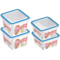 4x Voorraad/vershoudbakjes 1,5 en 2 liter transparant/blauw