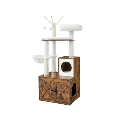 Krabpaal met kattenhuis, Vintage bruin