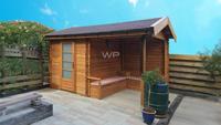 Woodpro Veluwe tuinhuis 200x250 cm + overkapping 200 cm 28 mm vuren blank- Zadeldak- Hout- Woodpro