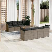9-delige Loungeset met kussens poly rattan grijs
