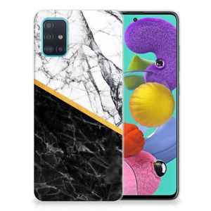 Samsung Galaxy A51 TPU Siliconen Hoesje Marmer Wit Zwart - Origineel Cadeau Man