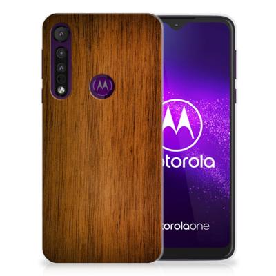 Motorola One Macro | Bumper Hoesje | Donker Hout