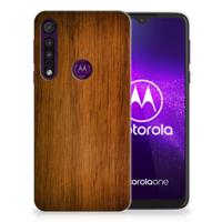Motorola One Macro | Bumper Hoesje | Donker Hout