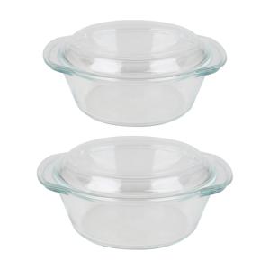 Chef Traiteur Ovenschalen set met deksel - rond - borosilicaat glas - 1.5 en 2.1 Liter