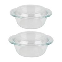 Chef Traiteur Ovenschalen set met deksel - rond - borosilicaat glas - 1.5 en 2.1 Liter