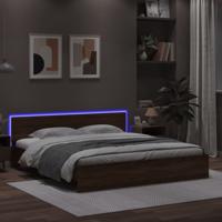 Bedframe met hoofdeinde en LED bruin eikenkleur 200x200 cm